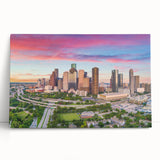 Black and white stretched canvas of Houston skyline, ideal for kitchen wall art or bedroom ambiance.