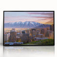 Large abstract wall art depicting Salt Lake City with vibrant hues on a black framed acrylic.