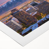 Art deco poster of Salt Lake City with muted beige and brown tones on a rolled canvas, suitable for dining room decor.