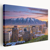Salt Lake City landscape on large stretched canvas with muted earth tones, suitable for kitchen wall art.