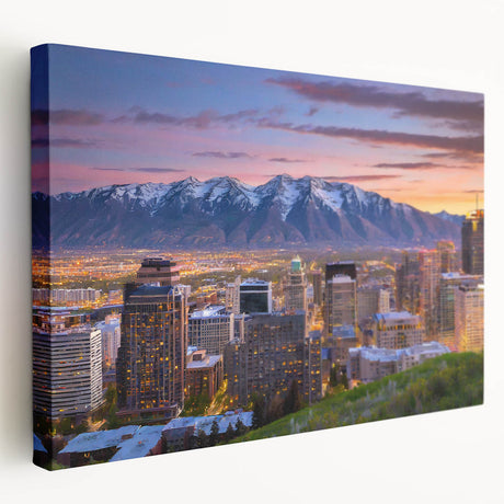 Salt Lake City landscape on large stretched canvas with muted earth tones, suitable for kitchen wall art.