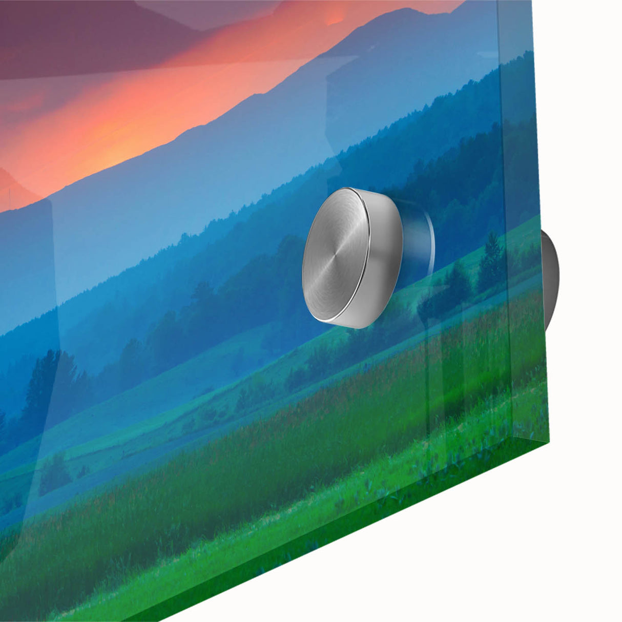 Large abstract wall art depicting Vermont scenery in mid-century modernist style on acrylic glass.