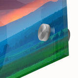 Large abstract wall art depicting Vermont scenery in mid-century modernist style on acrylic glass.