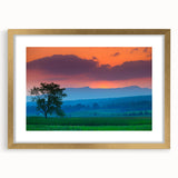 Extra large abstract art print depicting a textured Vermont landscape in earth tones, framed in gold.