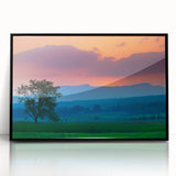 Art deco poster of Vermont scenery in muted greens and blues, framed acrylic, ideal for modern art wall decor.