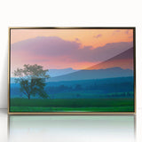 Large abstract wall art depicting a Vermont landscape in muted earth tones on a gold-framed acrylic.