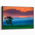 Black and white wall art featuring a vintage poster of a Vermont landscape on framed canvas, ideal for bedroom decor.