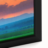 Framed canvas depicting a colorful Vermont landscape in textured style, ideal for living room decor.