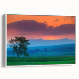Vintage poster art of Vermont scenery on a large framed canvas, featuring colorful art in pastel shades.