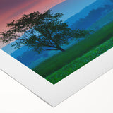 Art deco poster featuring serene Vermont landscape in soft earth tones on rolled canvas, suitable for dining room decor.