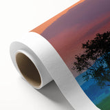 Art deco poster depicting a serene Vermont landscape in muted green and blue tones on rolled canvas.