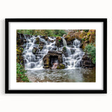 Extra large abstract art print of colorful, textured Virginia scenery on a framed black mat, ideal for living room decor.