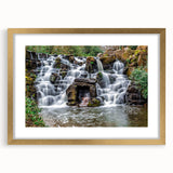 Abstract art print of Virginia scenery in textured style, with muted earth tones on a framed canvas.