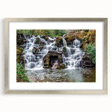 Textured abstract art print depicting a Virginia landscape in muted earth tones, framed with a silver mat.