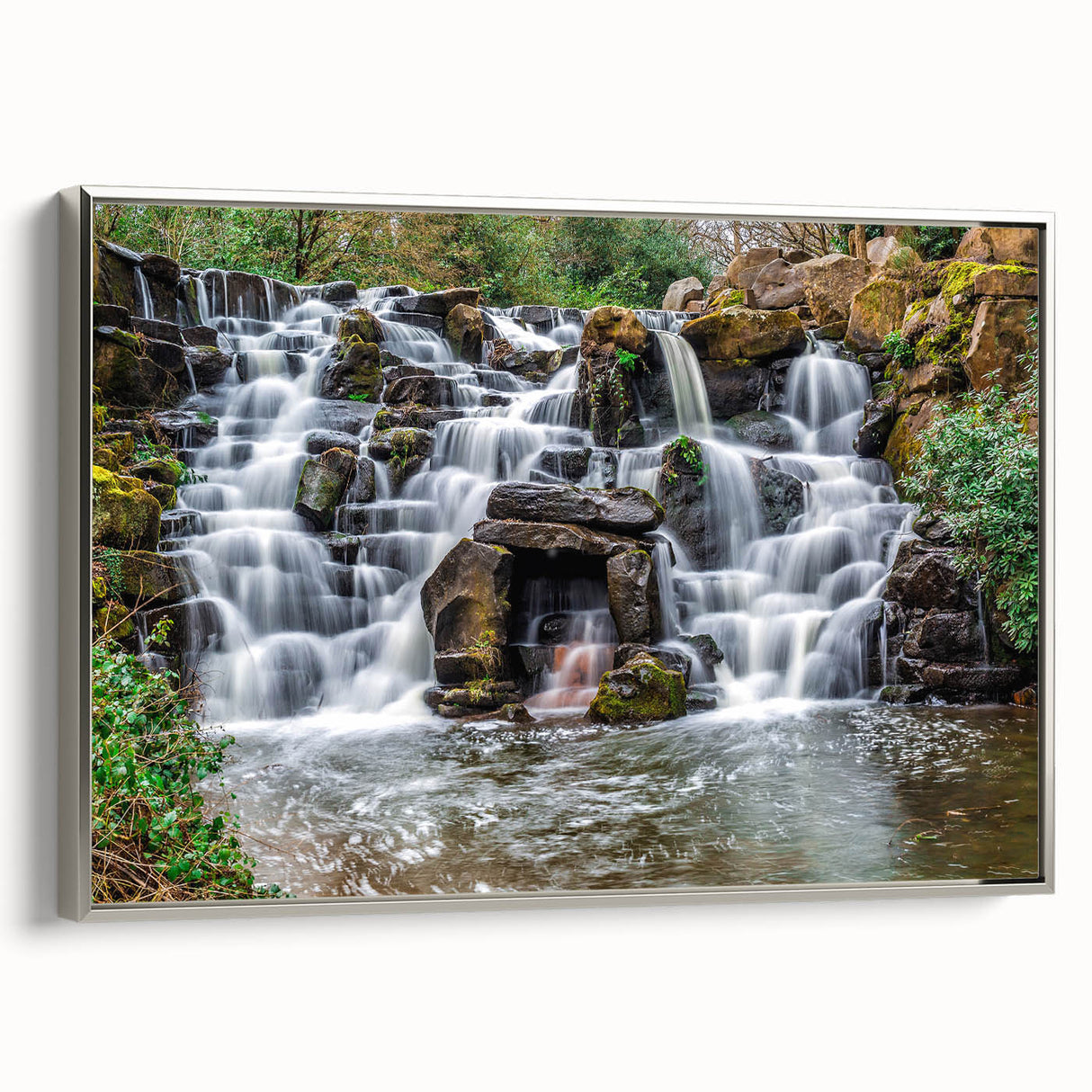 Framed canvas of a Virginia landscape painting in muted earth tones, ideal for living room decor.