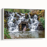Vintage poster art of Virginia scenery on a large framed canvas with vibrant colors, ideal for living room decor.
