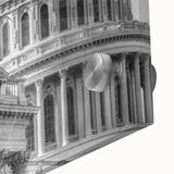 Mid-century modernist acrylic print of Washington DC Capitol in muted gray tones, ideal for dining room art.