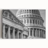 Black and white stretched canvas of the Washington DC Capitol, ideal for kitchen wall art.