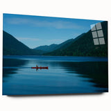 Large abstract wall art of Olympic National Park in muted greens and blues on acrylic glass.