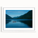 Abstract art print of Olympic scenery with muted earth tones on a framed white canvas.