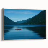 Framed canvas depicting a vintage landscape art painting of Olympic National Park with vibrant green and muted silver tones.