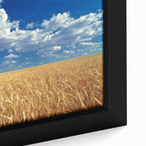 Framed canvas depicting the textured, rolling hills of Palouse in vibrant greens and blues, ideal for living room decor.