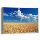 Landscape art painting of Palouse, Washington, on a silver-framed canvas, featuring vibrant green fields under a cloudy sky.