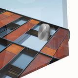 Large abstract depiction of Seattle skyline in muted earth tones on acrylic glass, suited for dining room art.