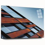 Acrylic print of Seattle skyline in muted blue tones, ideal for modern bedroom or dining room decor.