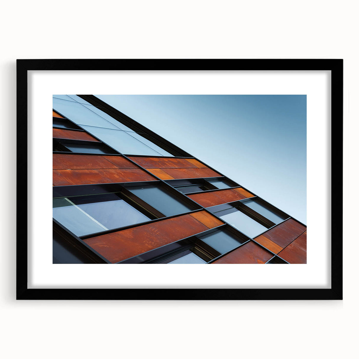 Extra large framed abstract print of Seattle skyline in vibrant, colorful hues, ideal for living room decor.