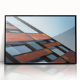 Large abstract wall art of Seattle skyline in muted gray and blue tones on a framed acrylic.