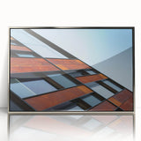 Mid-century modernist art of Seattle skyline in muted gray tones on framed acrylic, ideal for nursery wall decor.