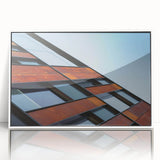 Acrylic print of Seattle skyline in monochrome shades, framed in white, suitable for modern art wall decor.