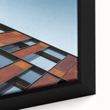 Extra large framed canvas featuring a textured depiction of the Seattle skyline in black with colorful accents.