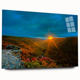 Acrylic print of a large abstract depiction of West Virginia scenery in muted earth tones.