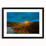 Extra large colorful art print of abstract West Virginia scenery in a black frame, ideal for living room decor.