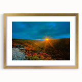 Textured abstract art print of West Virginia scenery in muted earth tones, framed with a gold mat.
