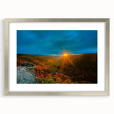 Textured abstract art print of West Virginia scenery in muted earth tones, framed in silver, ideal for bedroom art.