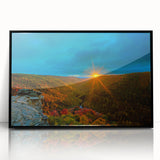 Large abstract wall art depicting a West Virginia landscape in muted earth tones on a framed acrylic print.