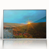 Art deco poster of West Virginia scenery in muted earth tones on white framed acrylic, ideal for modern art wall decor.