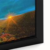Close-up of a textured, extra large framed canvas depicting a vibrant West Virginia scenery, ideal for living room wall art.