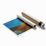 Extra large rolled print of West Virginia scenery with vibrant floral elements, ideal for classy bathroom wall art.