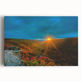 Black and white stretched canvas depicting a serene West Virginia landscape, ideal for kitchen wall art.