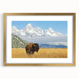 Extra large abstract art print of the Grand Tetons, featuring textured earth tones on a framed canvas.