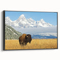 Black and white wall art of Wyoming's Grand Tetons on framed canvas, suitable for bedroom decor.