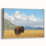 Framed canvas of a landscape art painting depicting the Grand Tetons.
