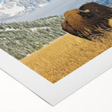 Art deco poster featuring the Grand Tetons in muted earth tones on rolled canvas, ideal for dining room wall art.