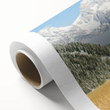 Art deco poster of the Grand Tetons in muted earth tones on rolled canvas, ideal for nursery wall art.