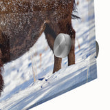 Large abstract depiction of Yellowstone scenery in muted earth tones on acrylic glass, suitable for dining room art.