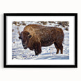 Extra large abstract art print of Yellowstone scenery in colorful textured style, framed with black mat.
